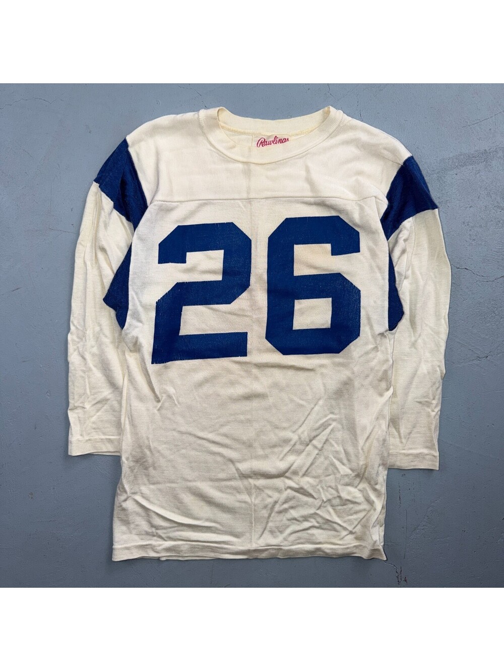 VTG Rawlings Football Jersey 26 White Blue USA Athletic T Shirt 1960s Rockabilly